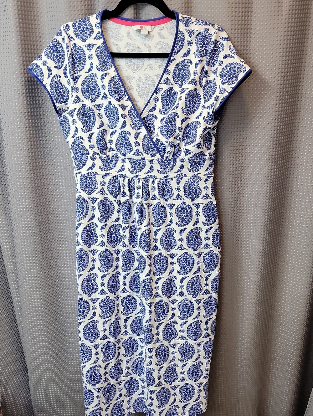 Boden White and Blue Paisley Wrap-Style Dress Size 10 L